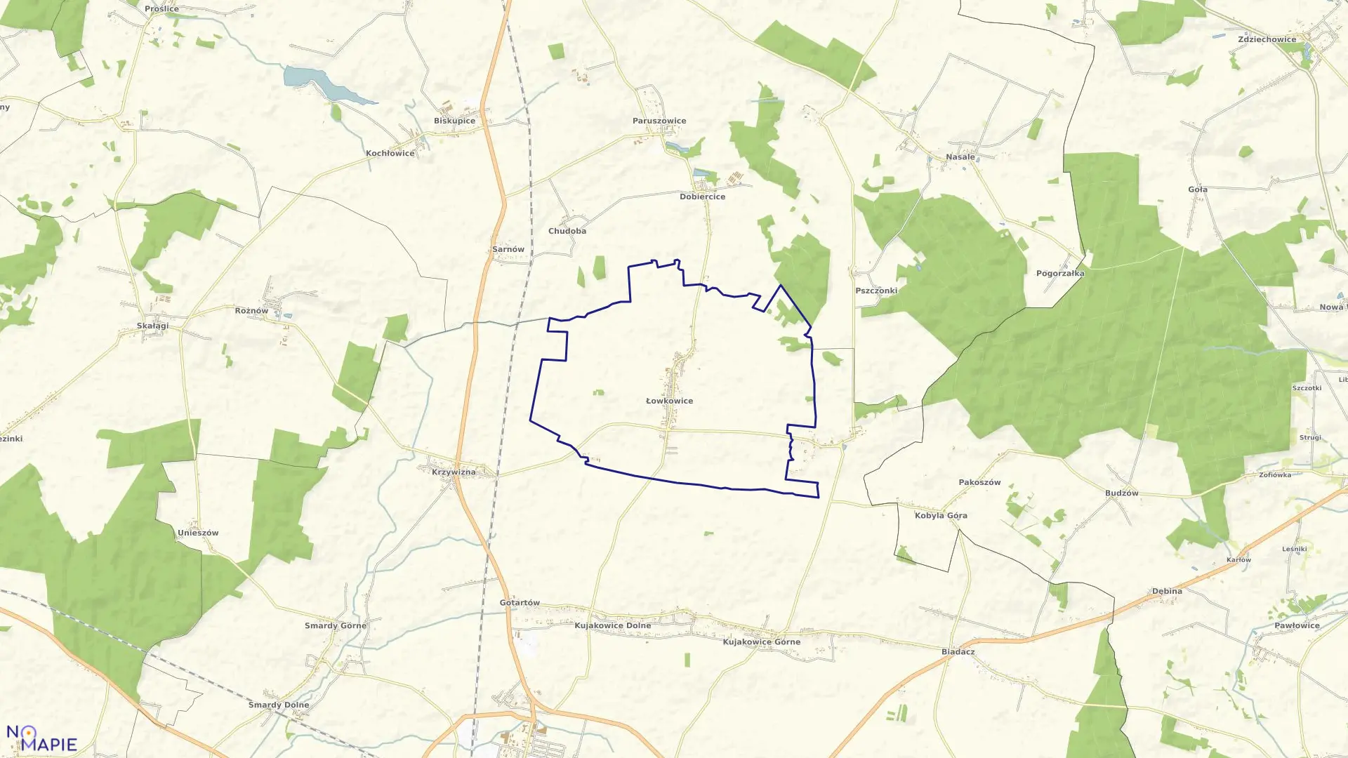 Mapa obrębu ŁOWKOWICE w gminie Kluczbork